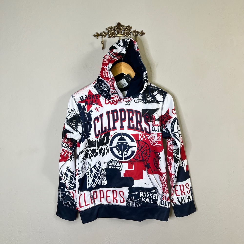 NBA LA Clippers Hoodie Graffiti Print Youth Size Medium 10/12 Red White Blue New